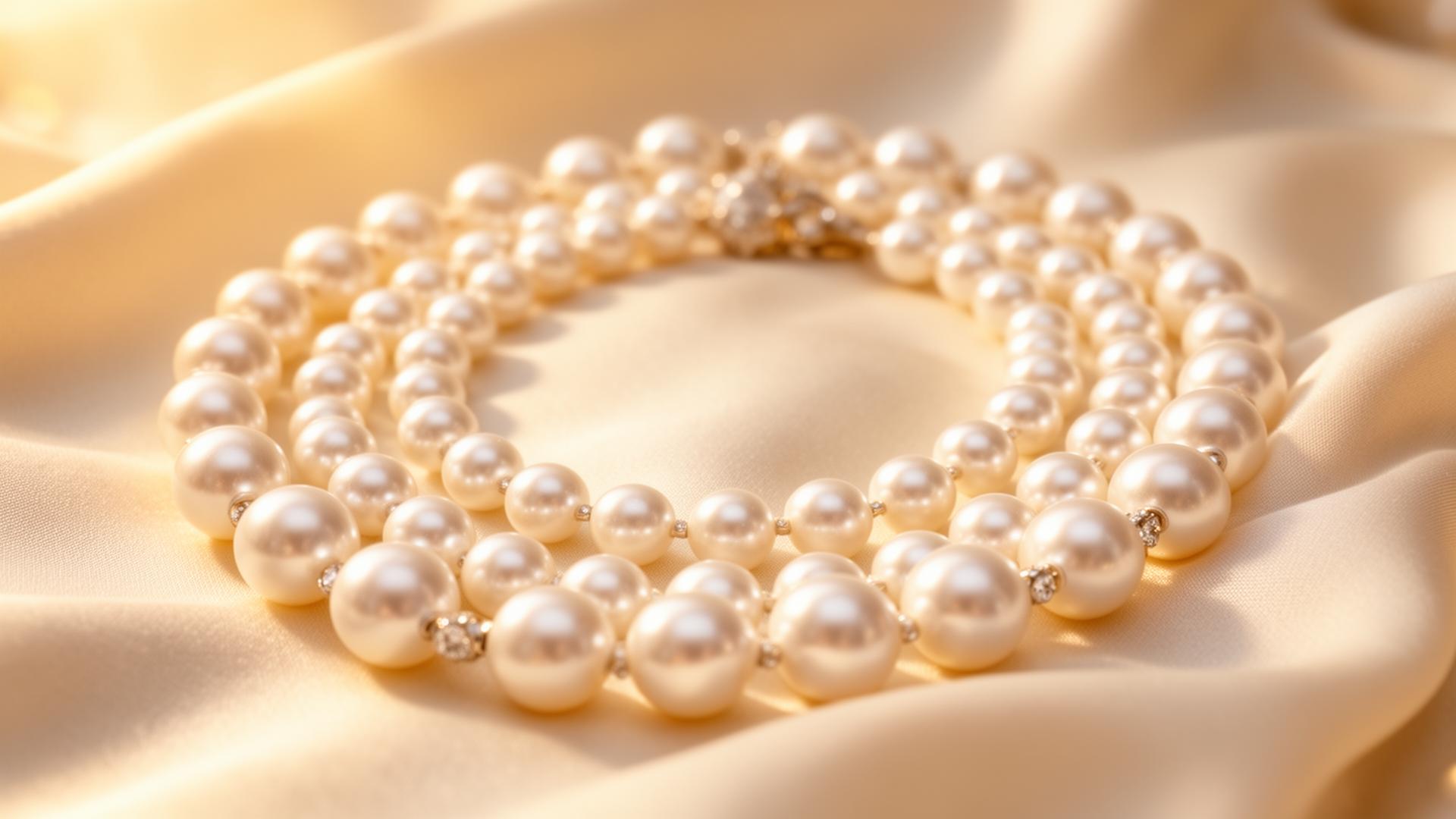 A strand of pearls on cream silk — symbol of I Wear Pearls Ministry