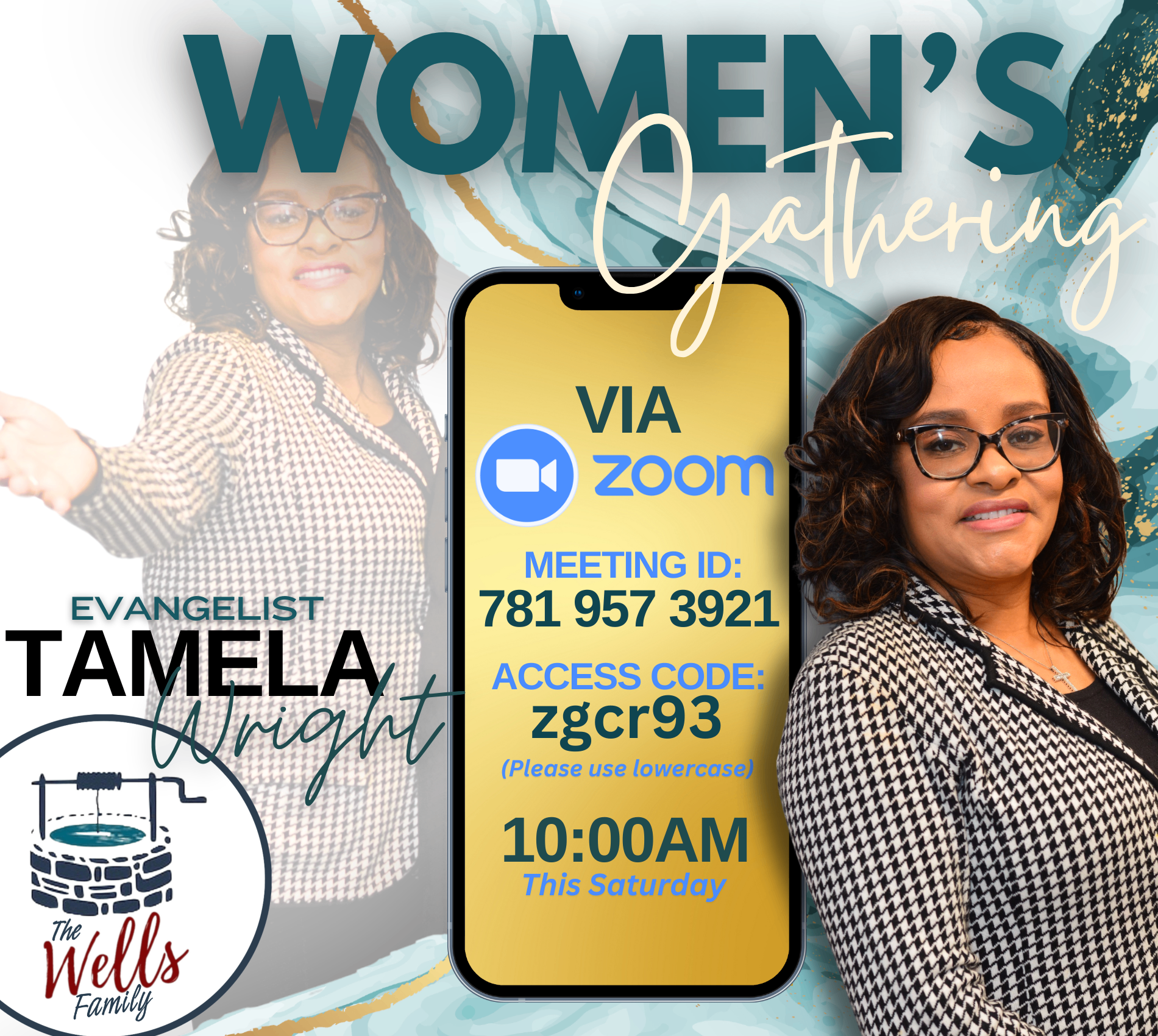 Women's Gathering on Zoom flyer with Prophetess Tamela Wright